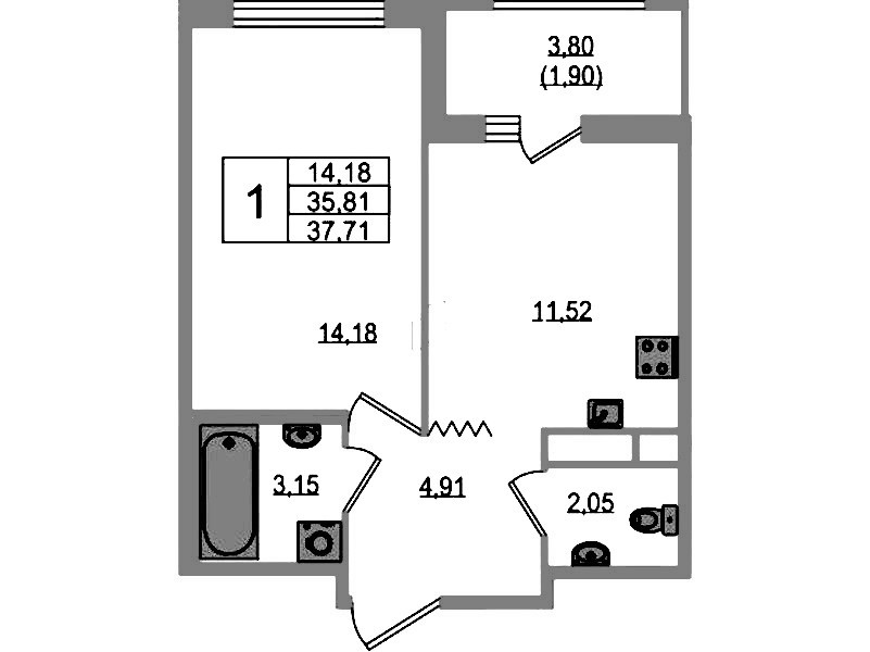 1-комнатная квартира 37.71 м², 1/12 эт., ЖК «UP! Квартал Воронцовский»